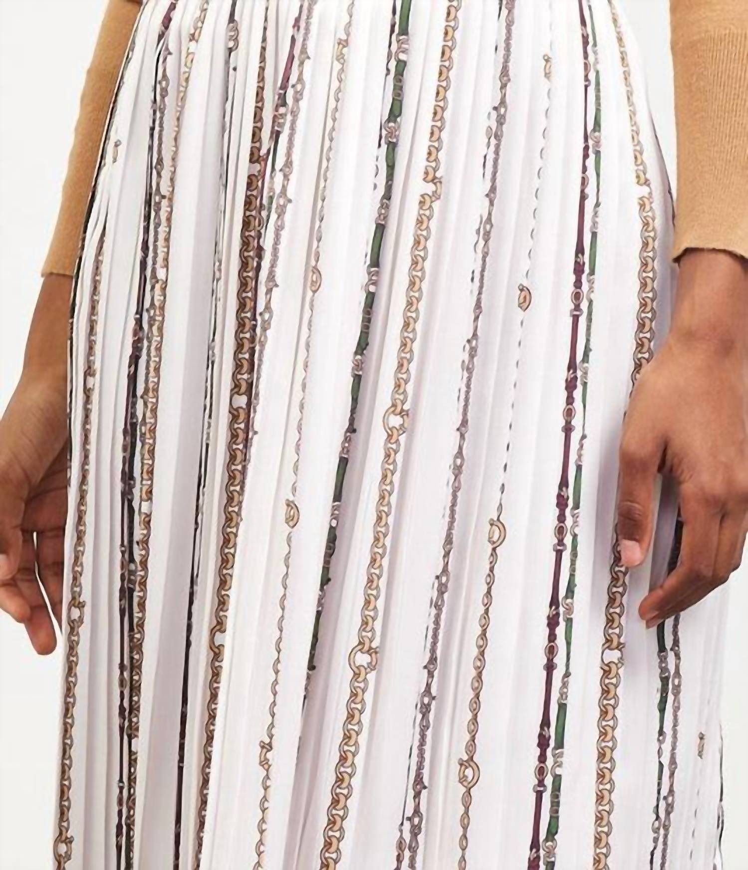 Skies Are Blue - Evelyn Chain Print Pleated Midi Skirt