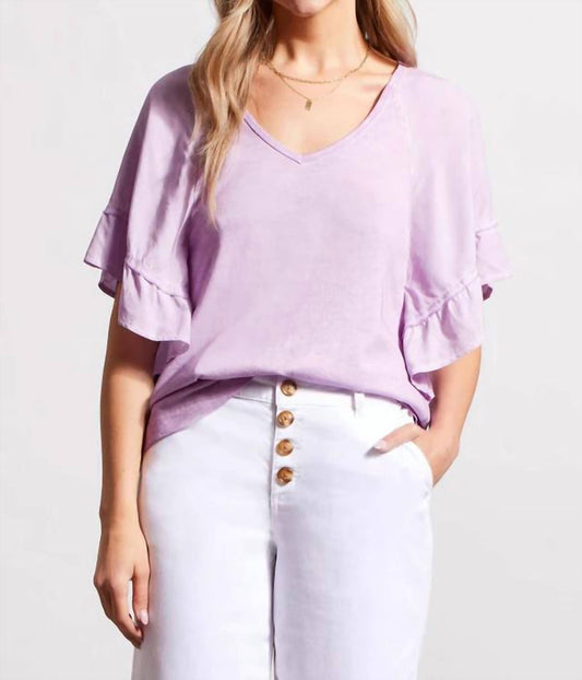 Tribal - Raglan Pop Over V Neck Double Frill Short Sleeve Top