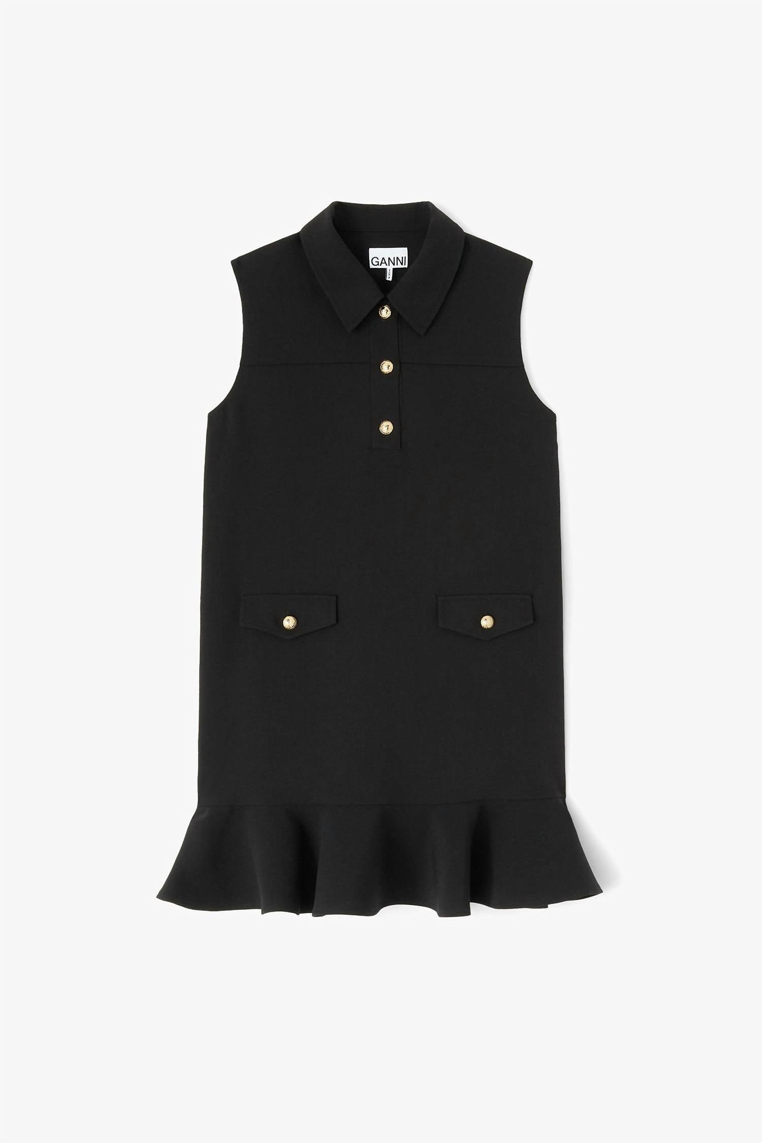 GANNI Twill Suiting Mini Dress in black - women's dress - detail view