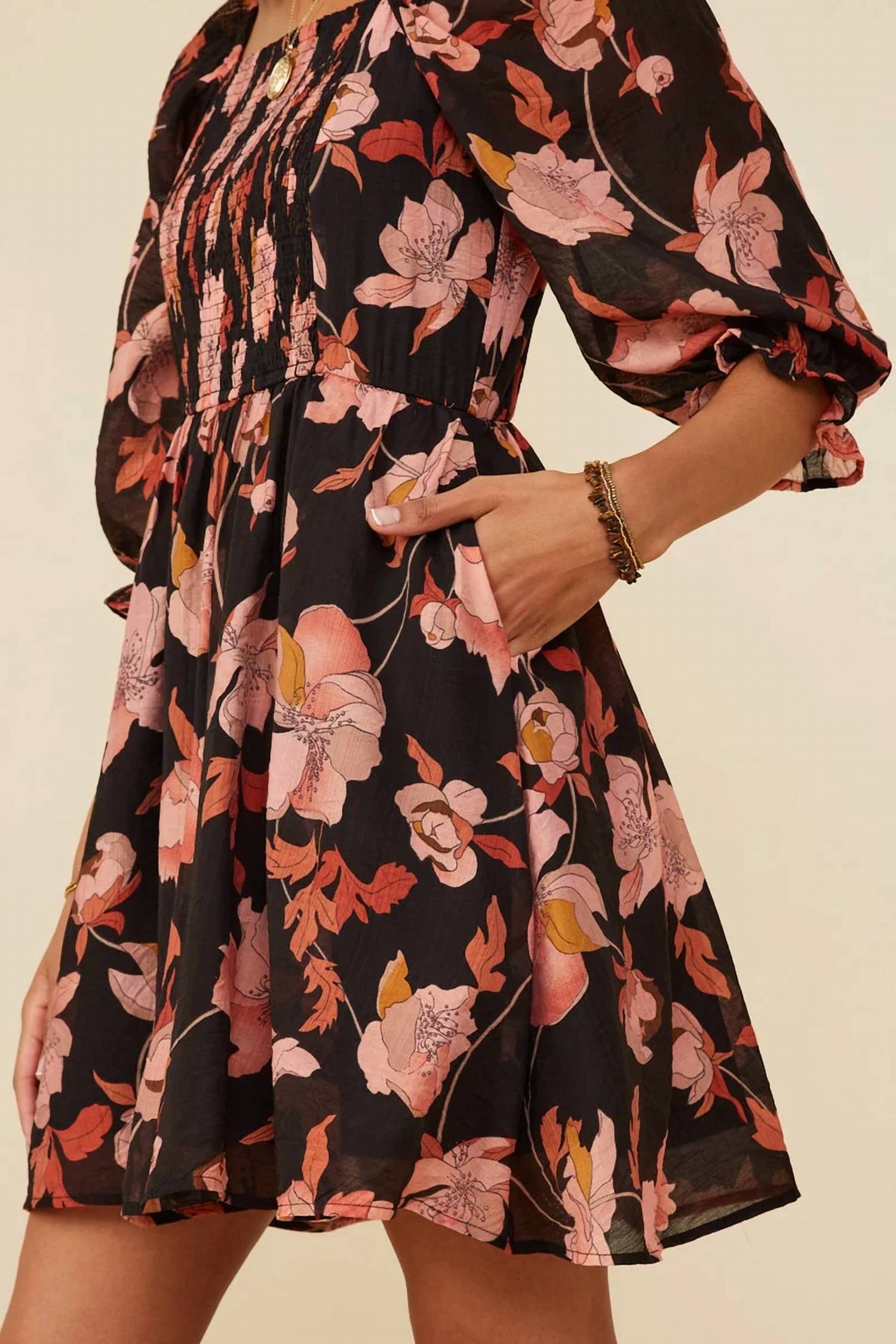 Hayden La - Floral Print Smocked Dress