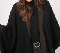 REPEAT cashmere Cashmere Blend Poncho With Contrast Border in black brown - women's sweater - view 4