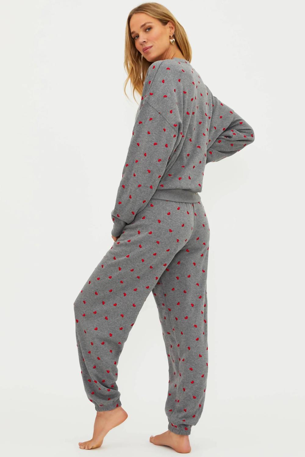Beach Riot Nash Relaxed Sweatpants in red love hearts - women's pants - alternate view