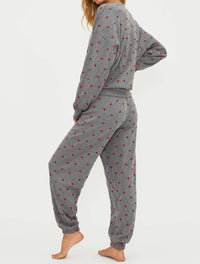 Beach Riot Nash Relaxed Sweatpants in red love hearts - women's pants - detail view