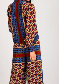 LAVENDER BROWN Paola Top in burgundy blue combo - women's blouse - detail view