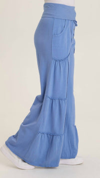 Wearables Carola Side Tiered Wide Leg Fleece Pants in shasta lake - women's pants - detail view