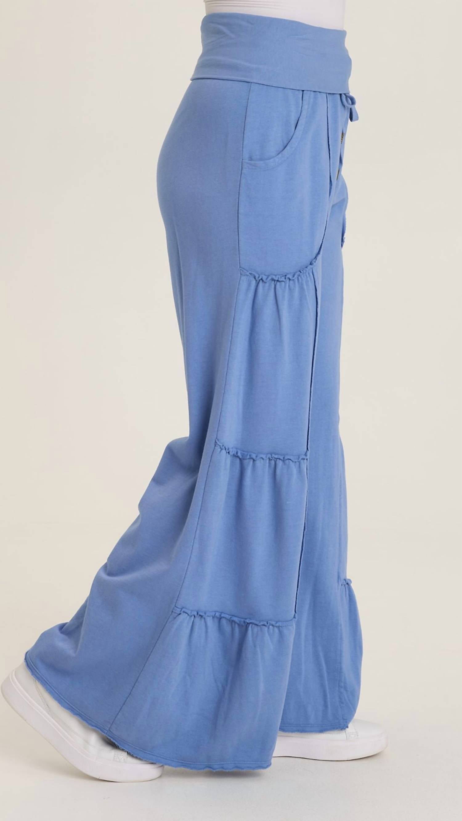 Wearables Carola Side Tiered Wide Leg Fleece Pants in shasta lake - women's pants - detail view