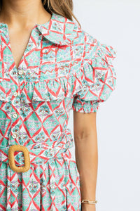 Karlie - Paris Floral Peter Pan Belted Maxi Dress