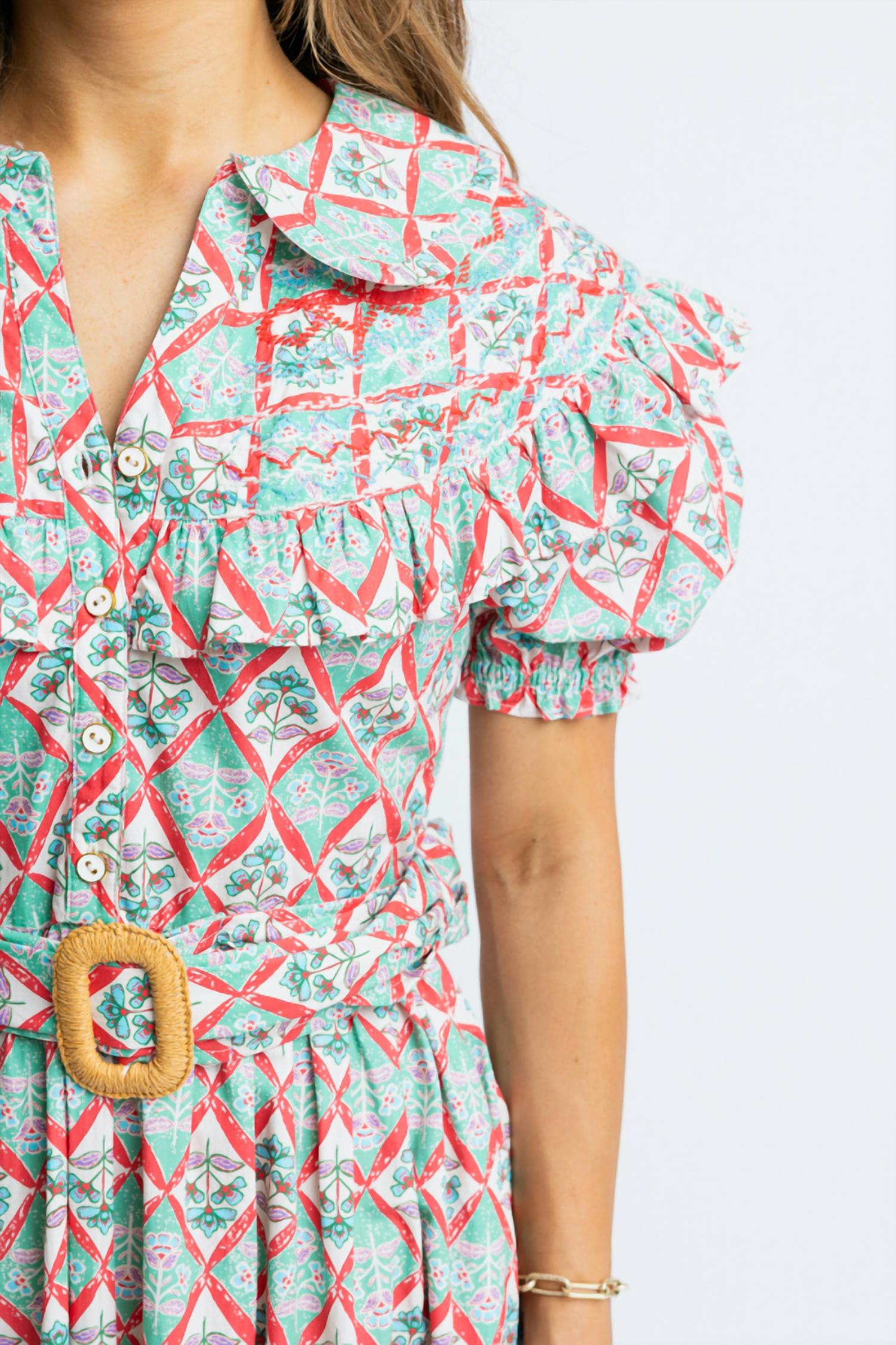 Karlie - Paris Floral Peter Pan Belted Maxi Dress