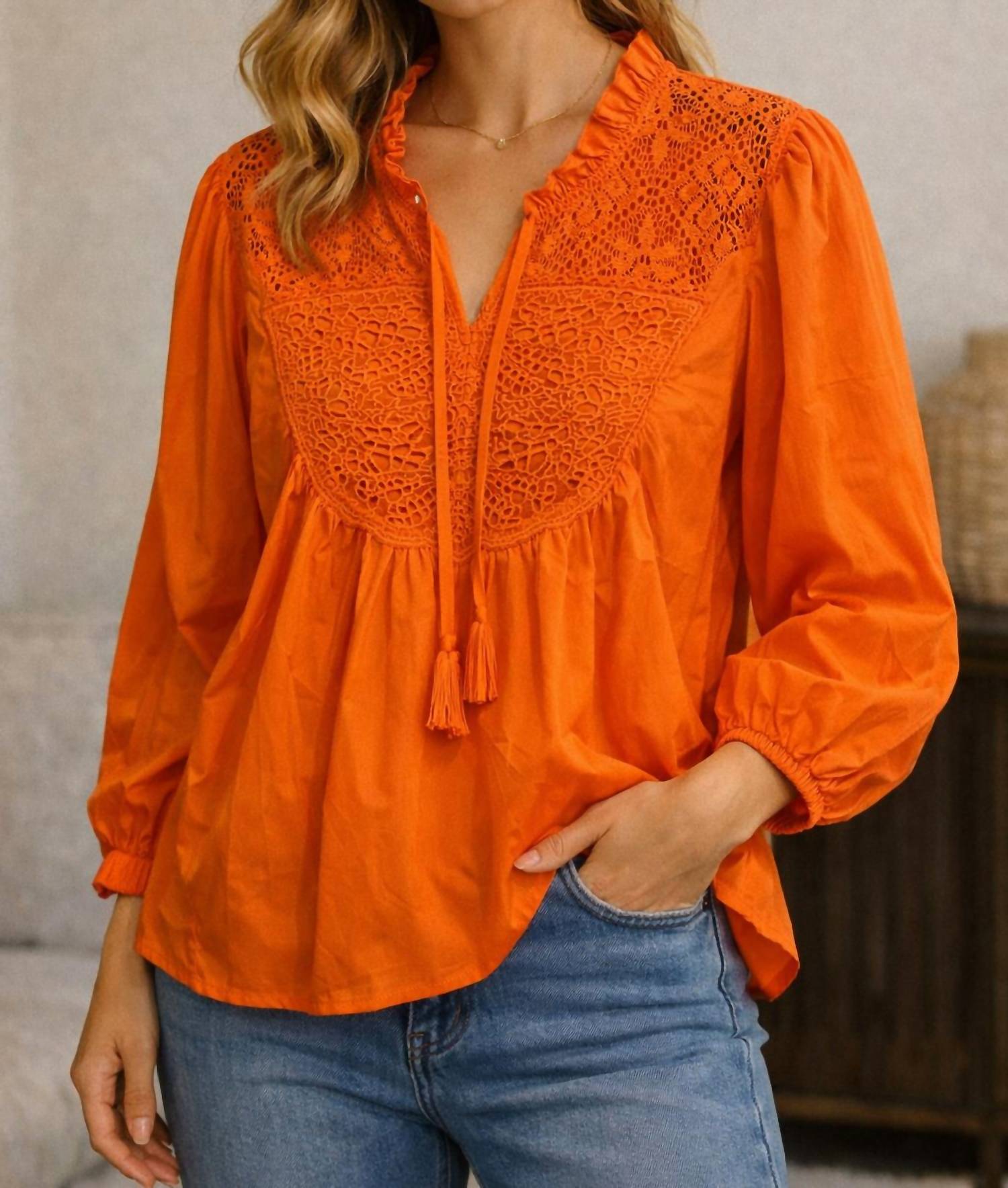 Joy Joy - Cotton Lace Peasant Blouse