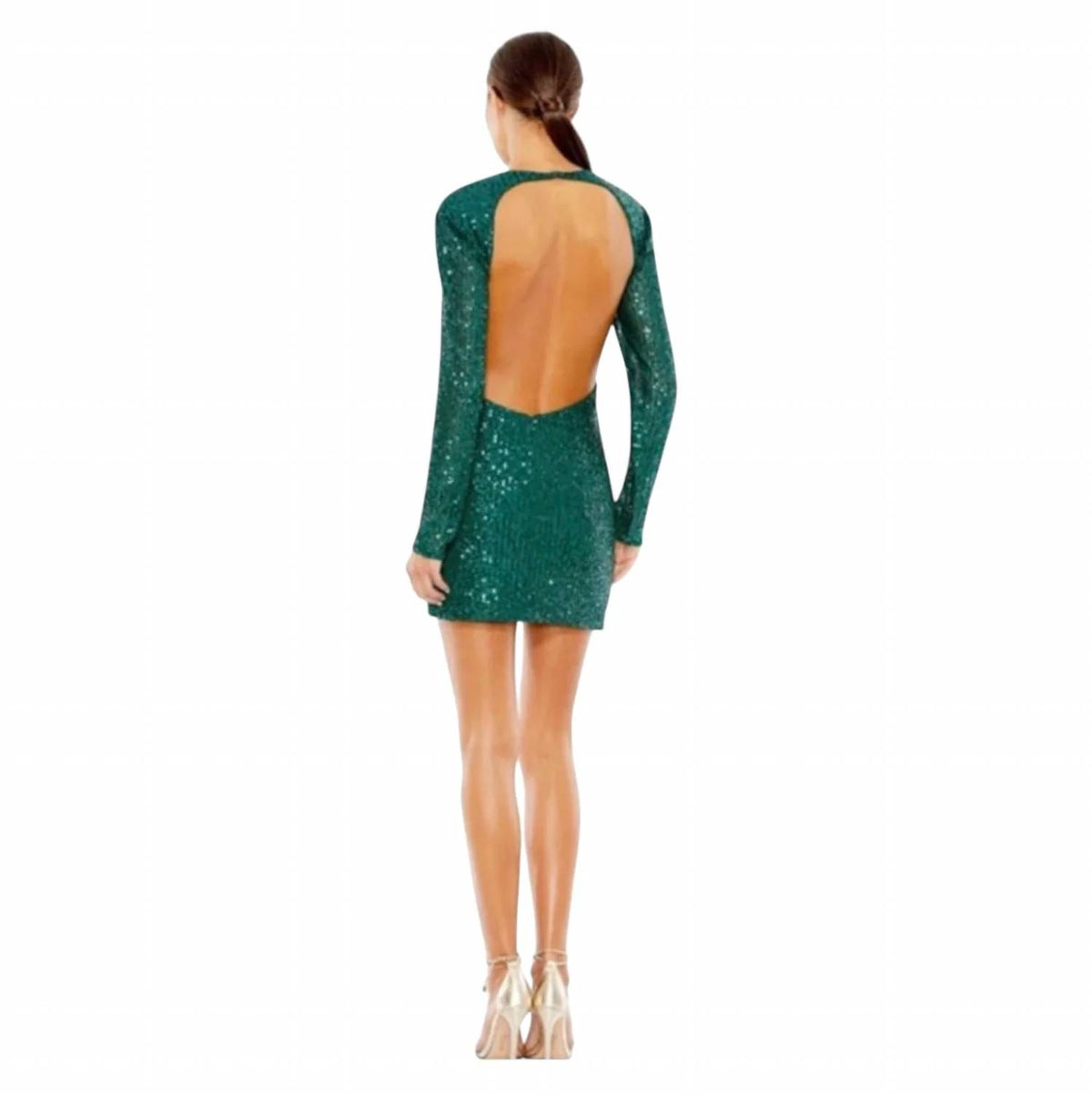 Mac Duggal - Women's Sequin Open Back Long Sleeve Mini Dress