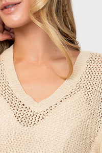 Elan - Flutter Sleeve Mixed Knit Dress