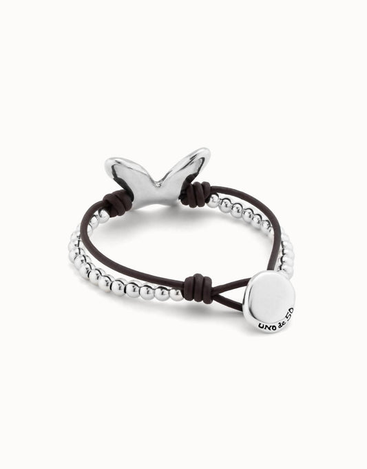Unode50 - Leather Bracelet With Beads And Butterfly