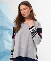french kyss Heart Detail Scoop Neck Top in slate multi - women's sweater - alternate view