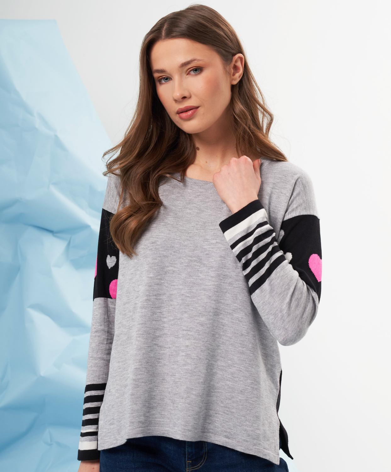 french kyss Heart Detail Scoop Neck Top in slate multi - women's sweater - alternate view