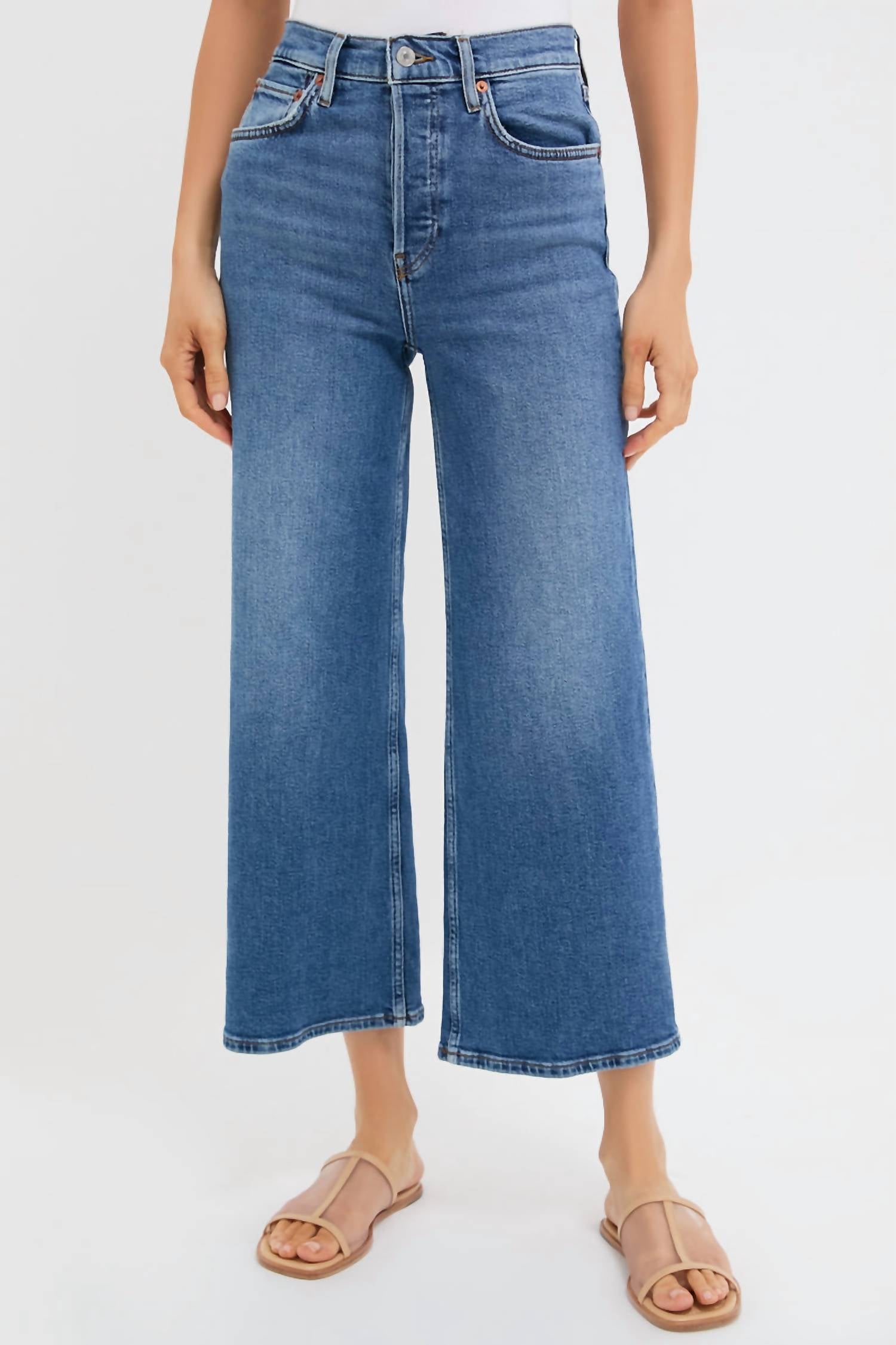 Re/Done - High Rise Wide Leg Crop Jeans