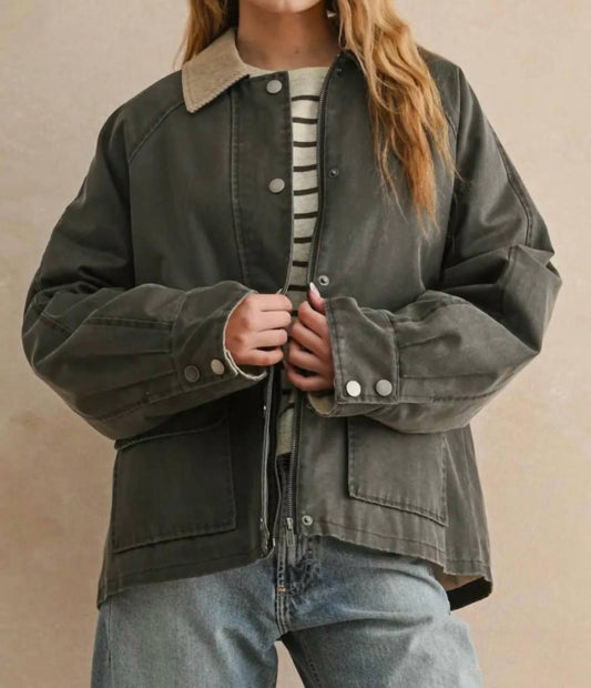 Miou Muse - Collar Contrasted Utility Jacket