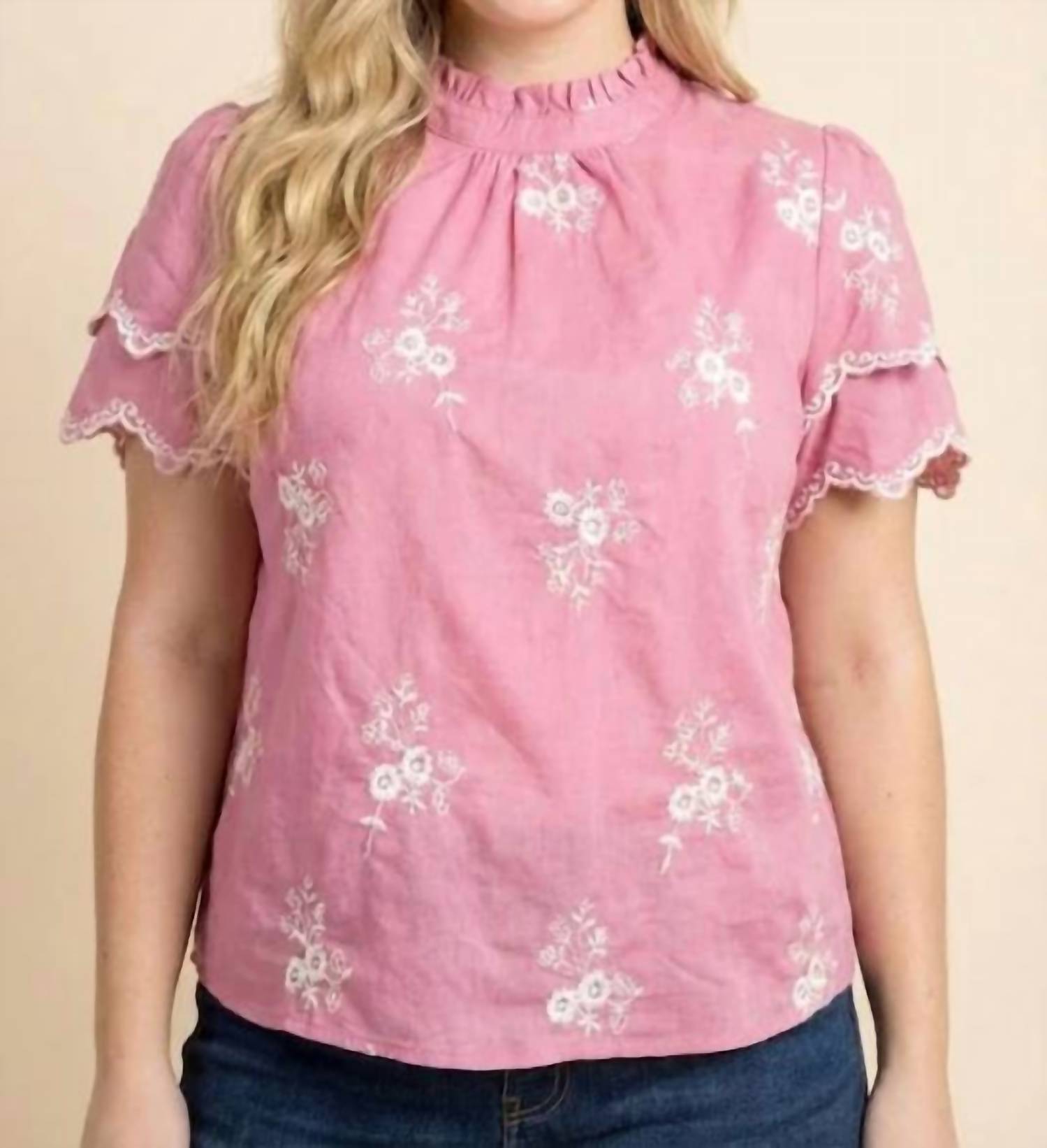 Hayden La - Poppy Ruffled Neck Top