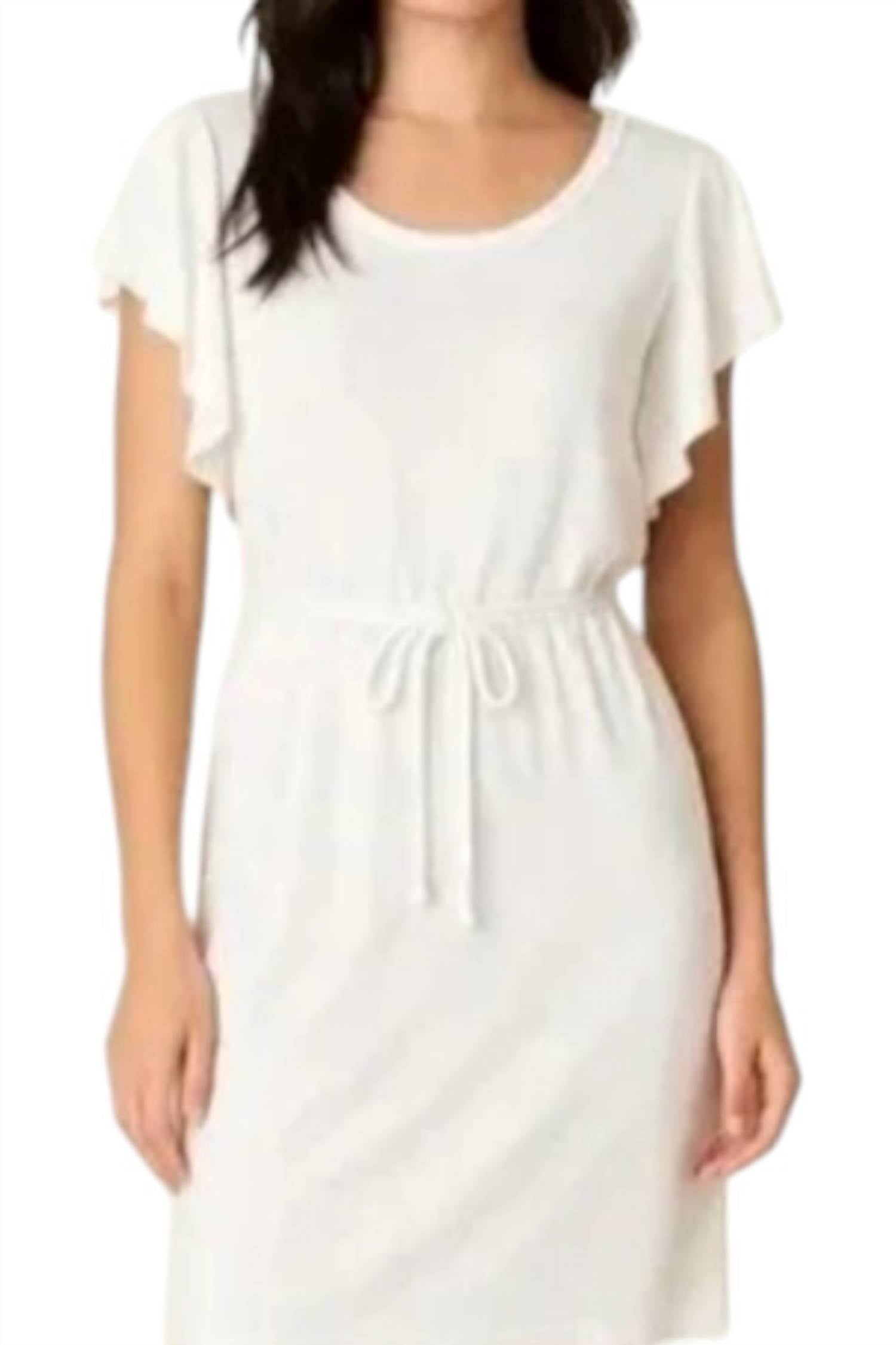 Z Supply Capri Ruffle Sleeve French Terry Dress in white - women's dress - detail view