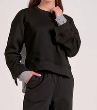ELAN Layered Illusion Mixed Media Top in black - women's sweater