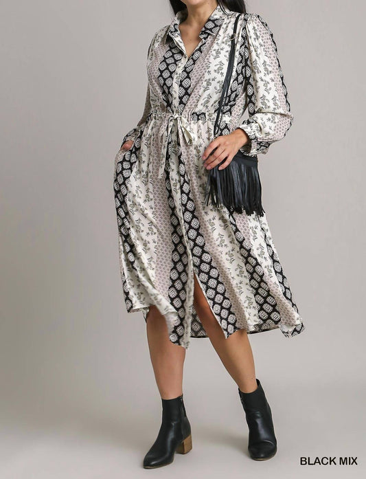 Print Front Tie Midi Dress/Kimono