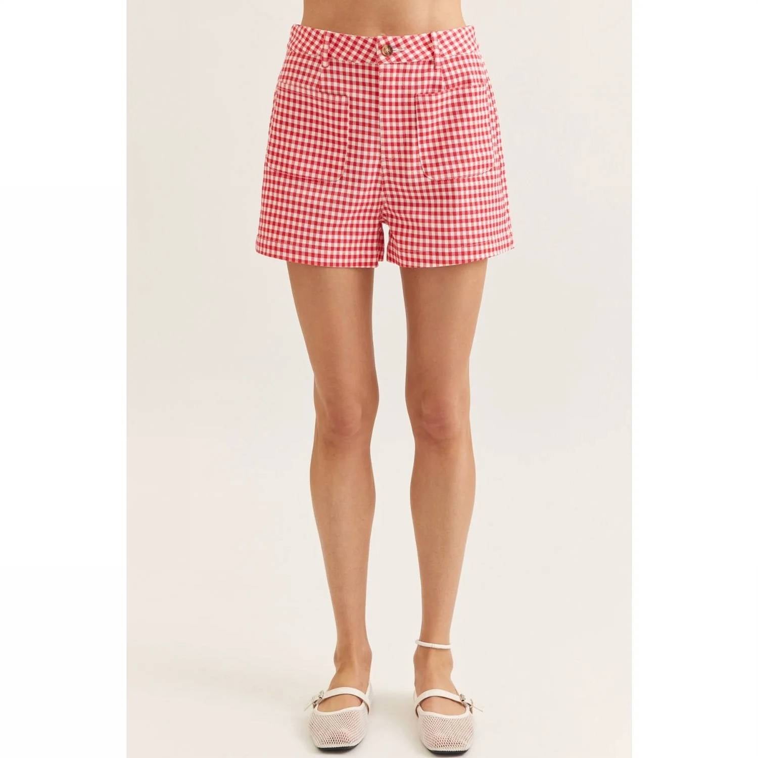 Style Usa - Gingham High Waist Shorts