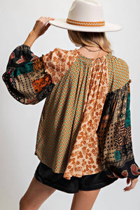 Easel - Women's Mix Print Loose Top