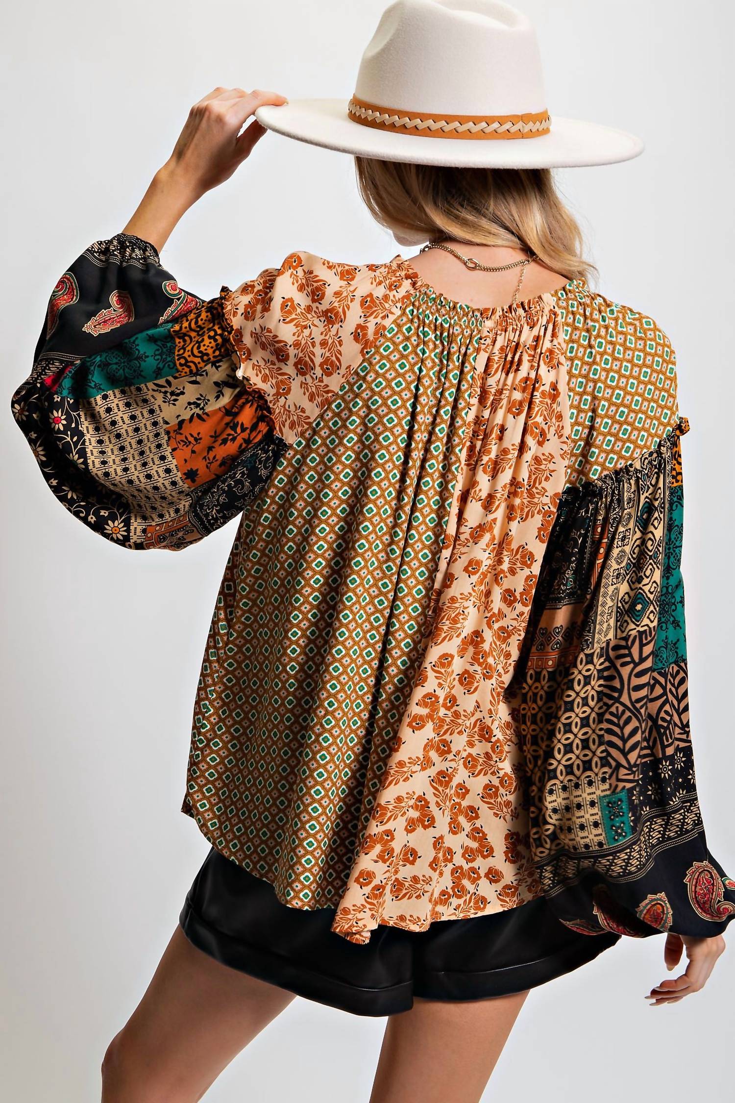 Easel - Women's Mix Print Loose Top