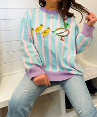 Queen Of Sparkles - Pastel Striped Duck & Chicks Sweater