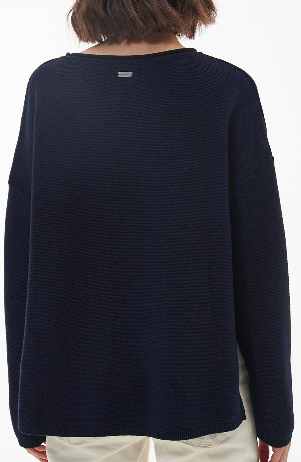 Barbour Women’s Marine Relaxed Fit Cotton Sweater in blue - women's sweater - detail view