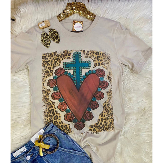 Branded Cotton - Women's Leopard Sacred Heart Tee