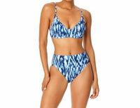 Anne Cole Tie Dye Ikat Elongated Triangle Underwire Bikini Swim Top in blue and white - women's swimwear