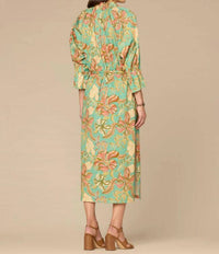 Democracy - 3/4 Sleeve Ruched Neck Printed Dress