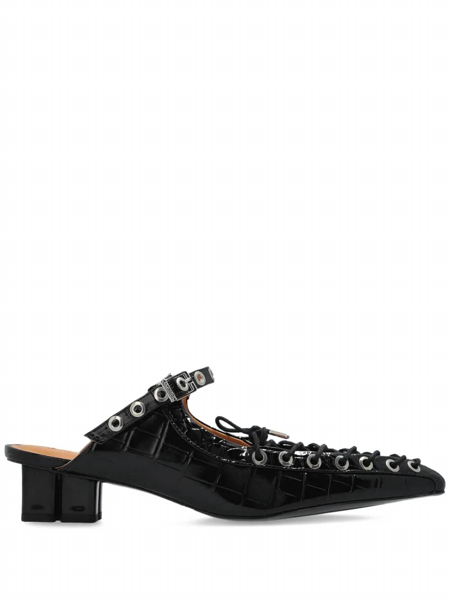 Ganni - Women's Eyelets Lace-up Mules