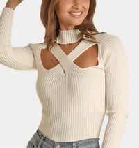 Rock & Roll Denim - Ribbed Crisscross Turtlneck Light Weight Sweater