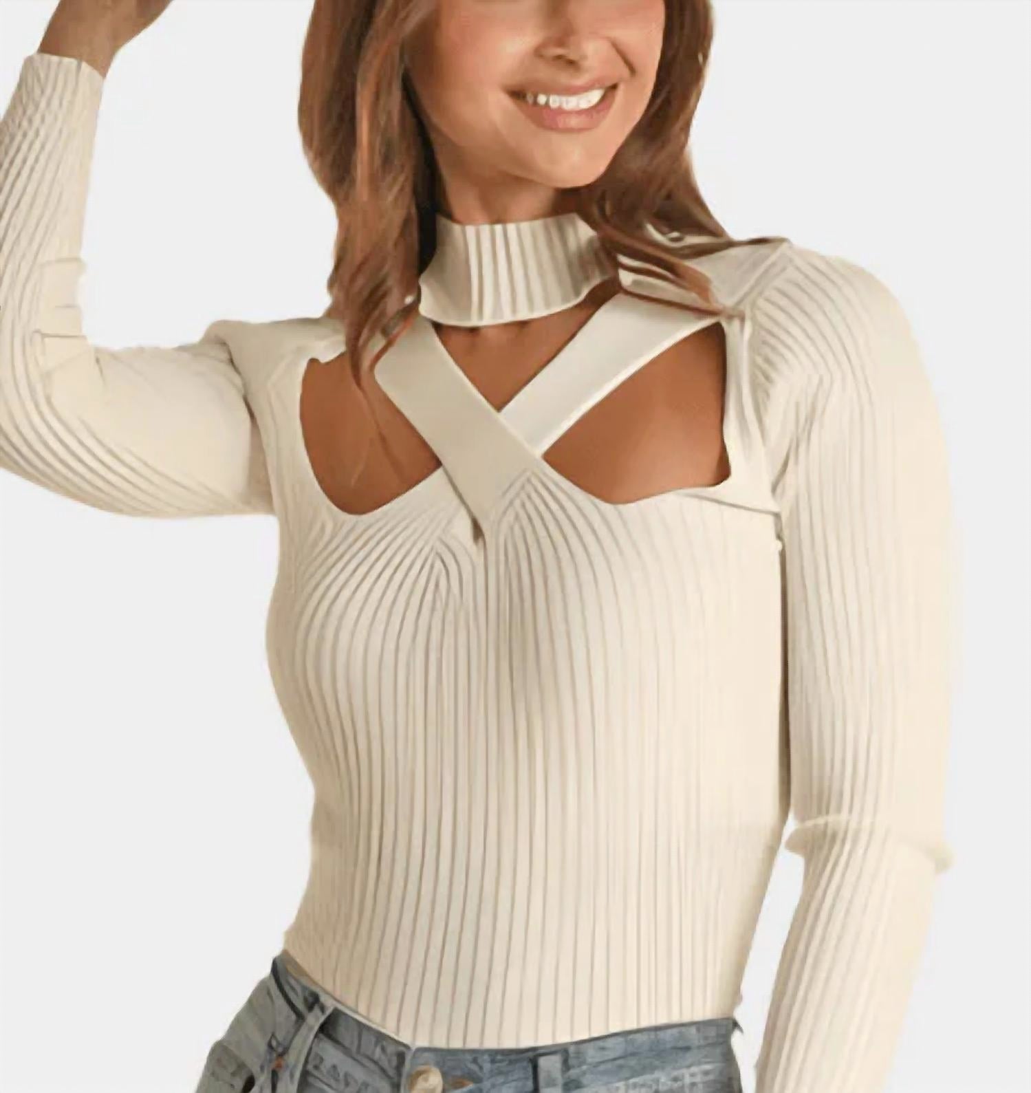 Rock & Roll Denim - Ribbed Crisscross Turtlneck Light Weight Sweater