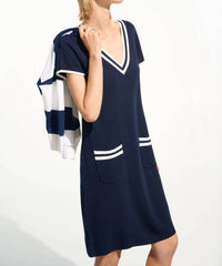 Joseph Ribkoff - Striped Rib Trim A-line Dress