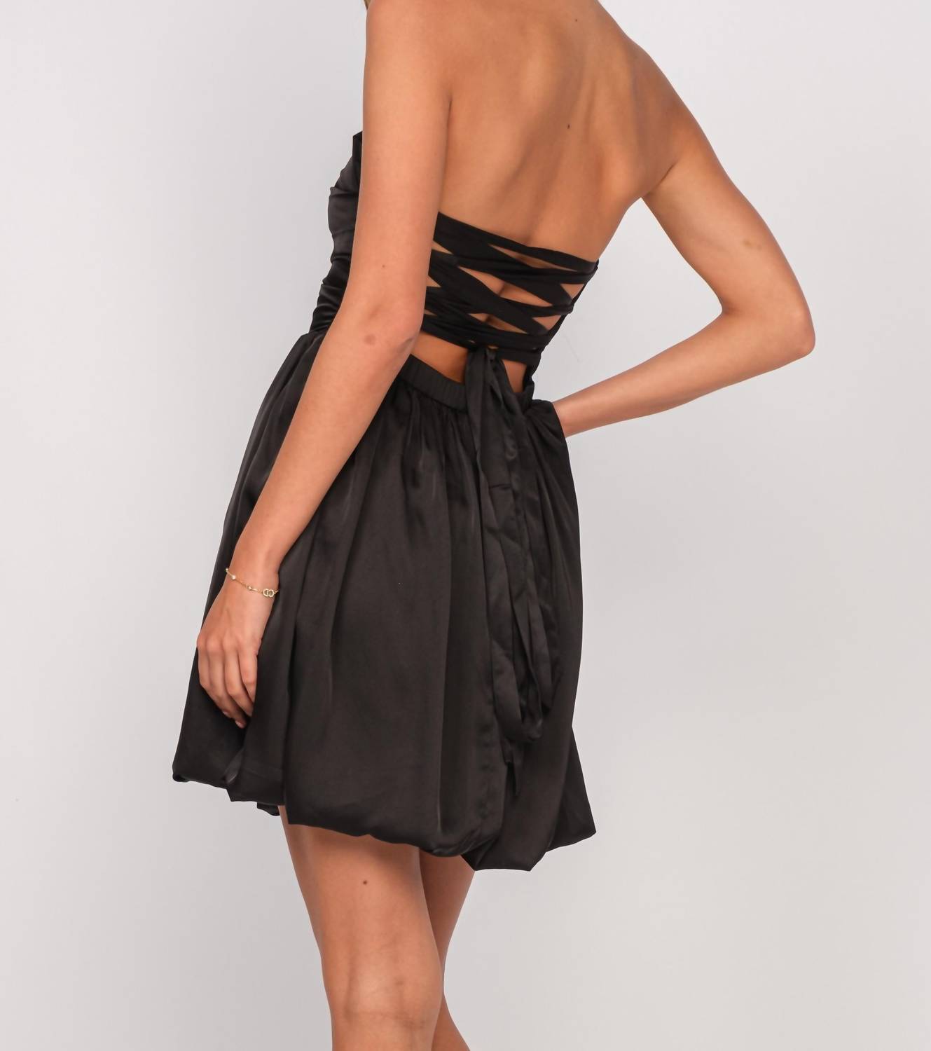 Sky To Moon - Strapless Laced Back Mini Bubble Dress
