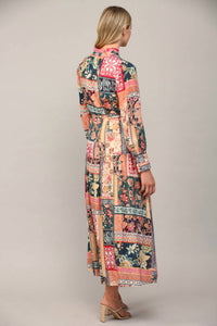 Fate - Bohemian Patchwork Print Button Front Maxi Dress