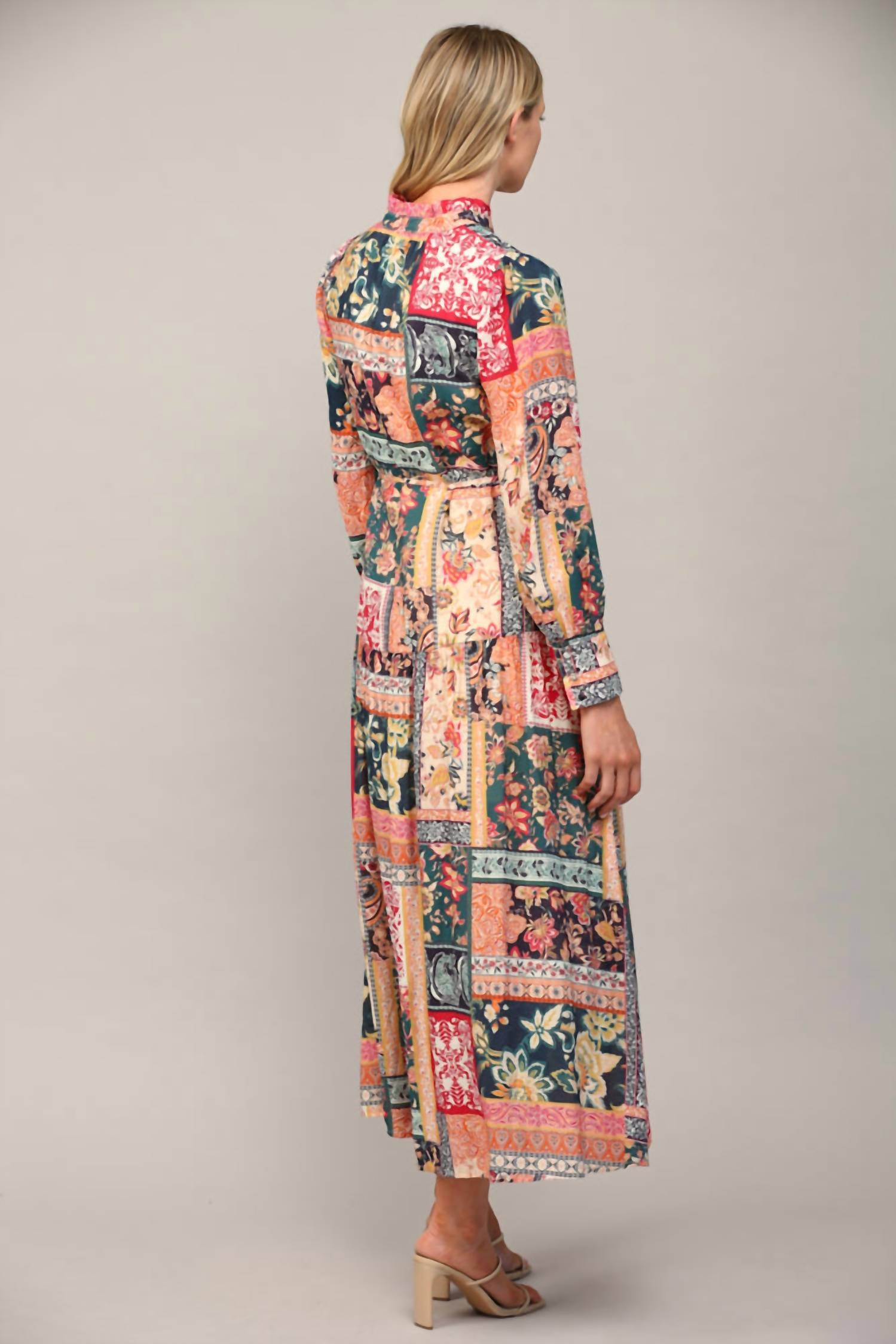 Fate - Bohemian Patchwork Print Button Front Maxi Dress
