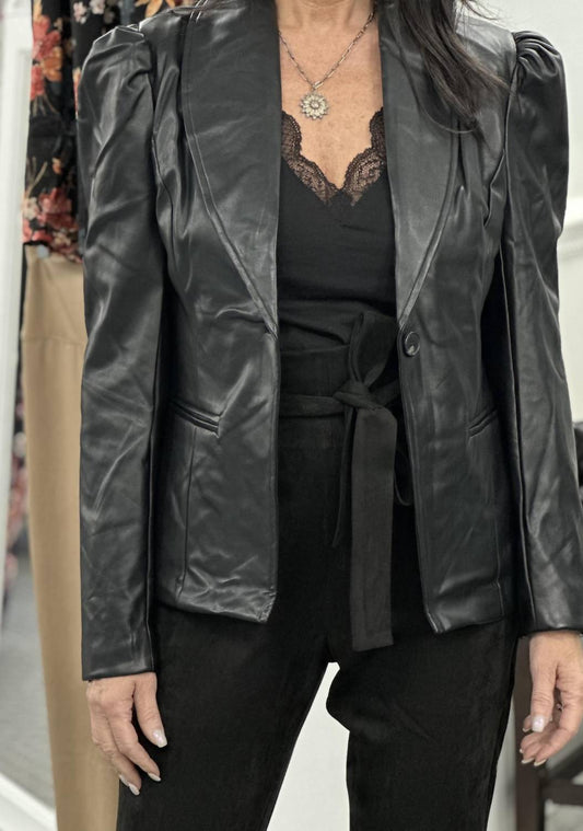 Dolce Cabo - Puff Sleeve Vegan Leather Blazer