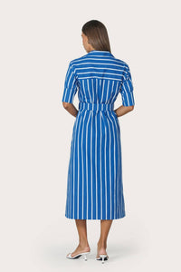 LUSANA Chrissie Belted Poplin Dress in vacay stripe - women's dress - alternate view