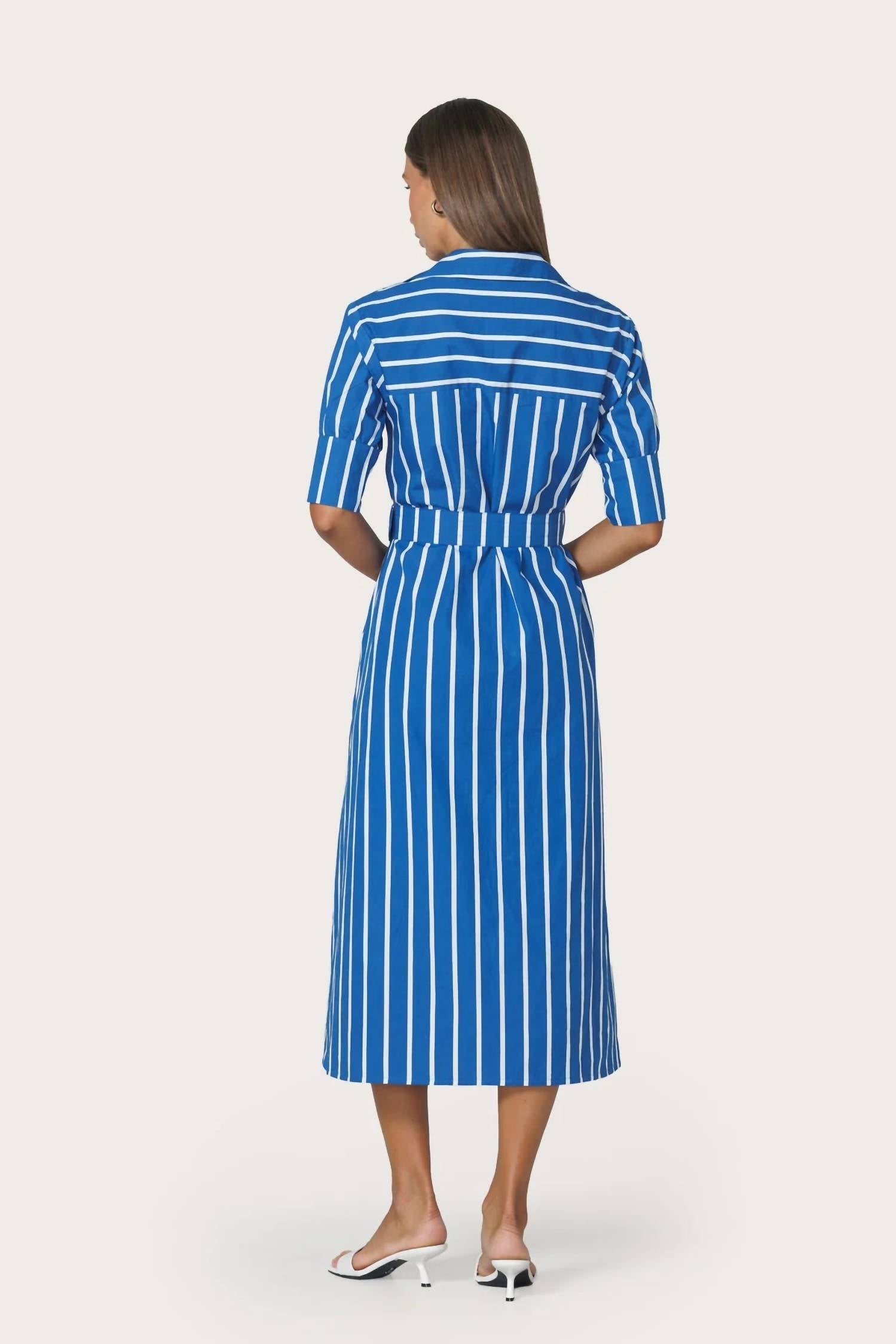 LUSANA Chrissie Belted Poplin Dress in vacay stripe - women's dress - alternate view
