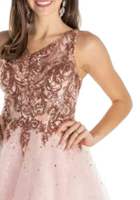 MORILEE One Shoulder Dress in blush rosegold - women's dress - detail view