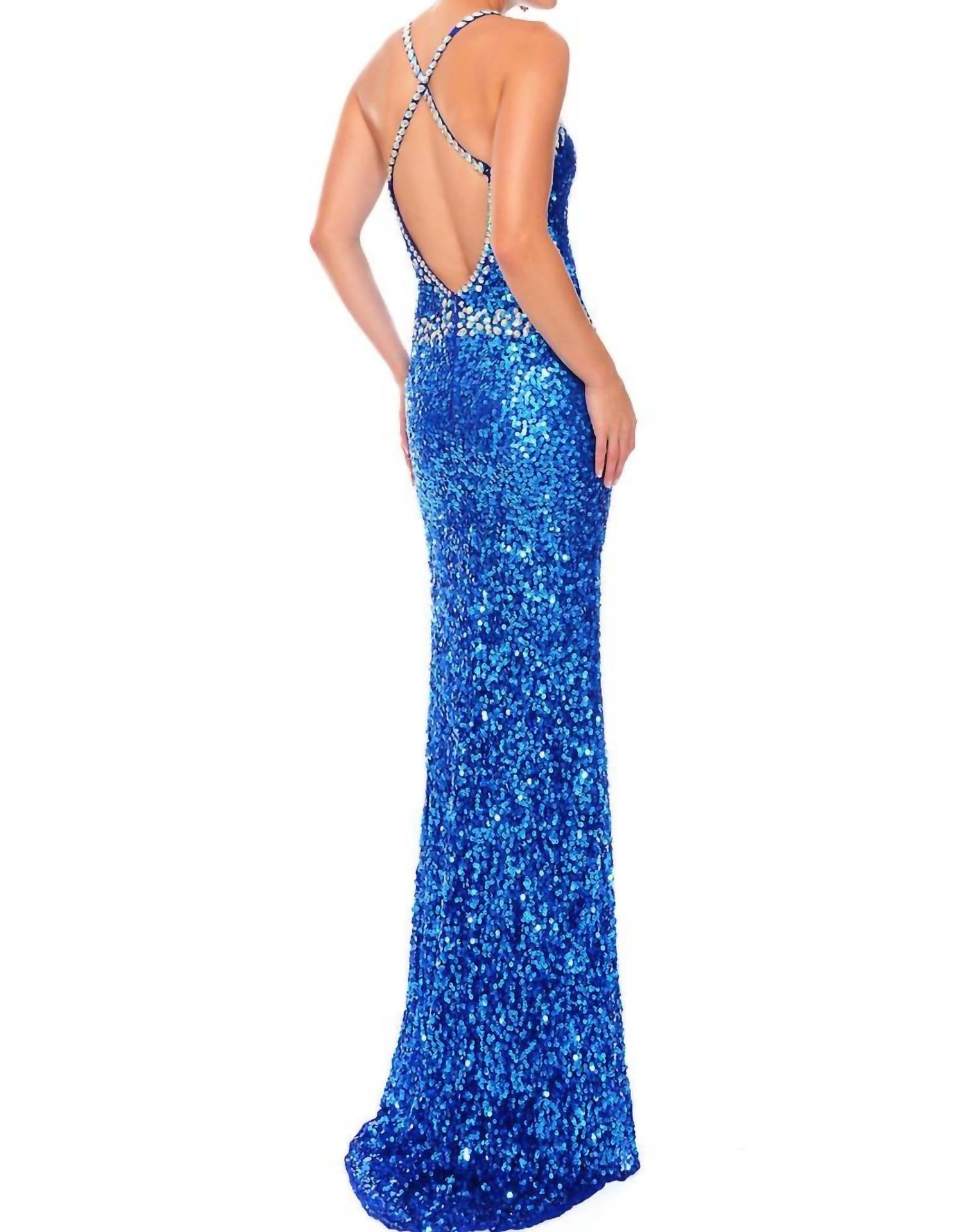 Precious Formals - Hand Beaded Prom Dress With High Slit