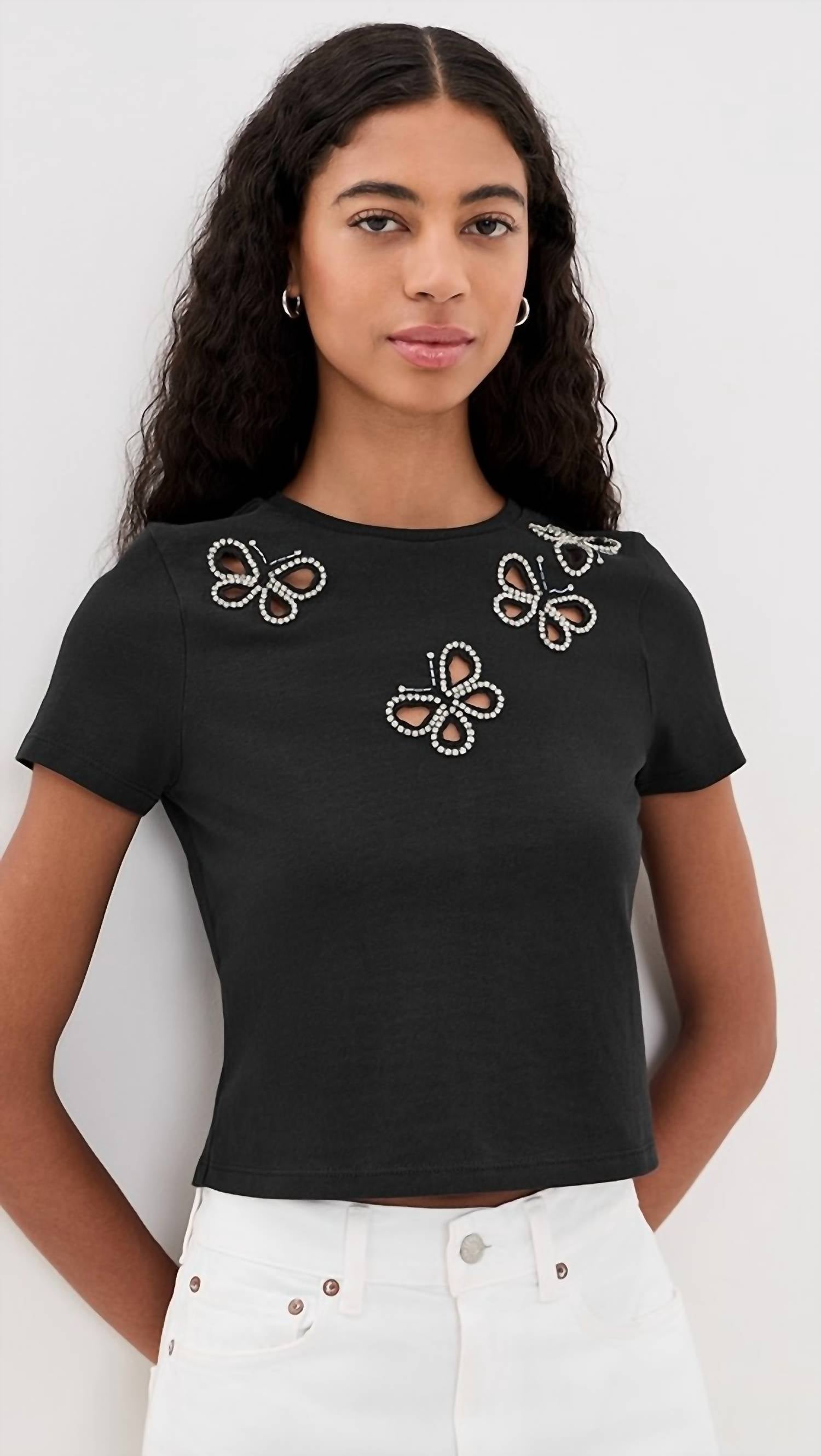 Alice + Olivia - Cindy Embellished Cropped Tee With Cutouts