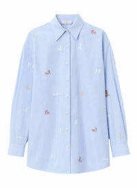 Lafayette 148 - Striped Cotton Embroidered New Yorkers Oversized Shirt