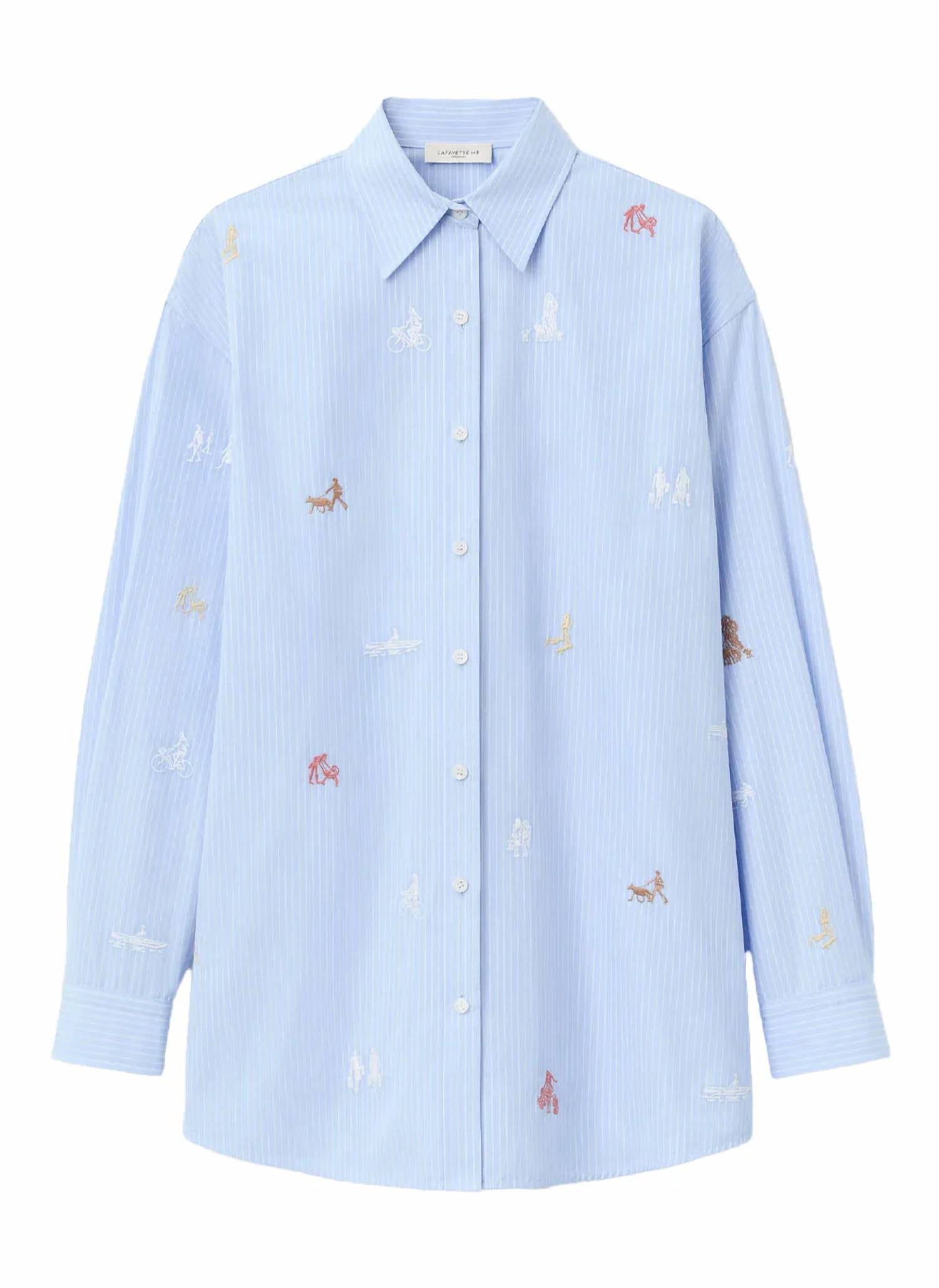 Lafayette 148 - Striped Cotton Embroidered New Yorkers Oversized Shirt