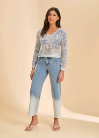 FDJ V-Neck Printed Sweater in neutral multi - women's sweater - alternate view
