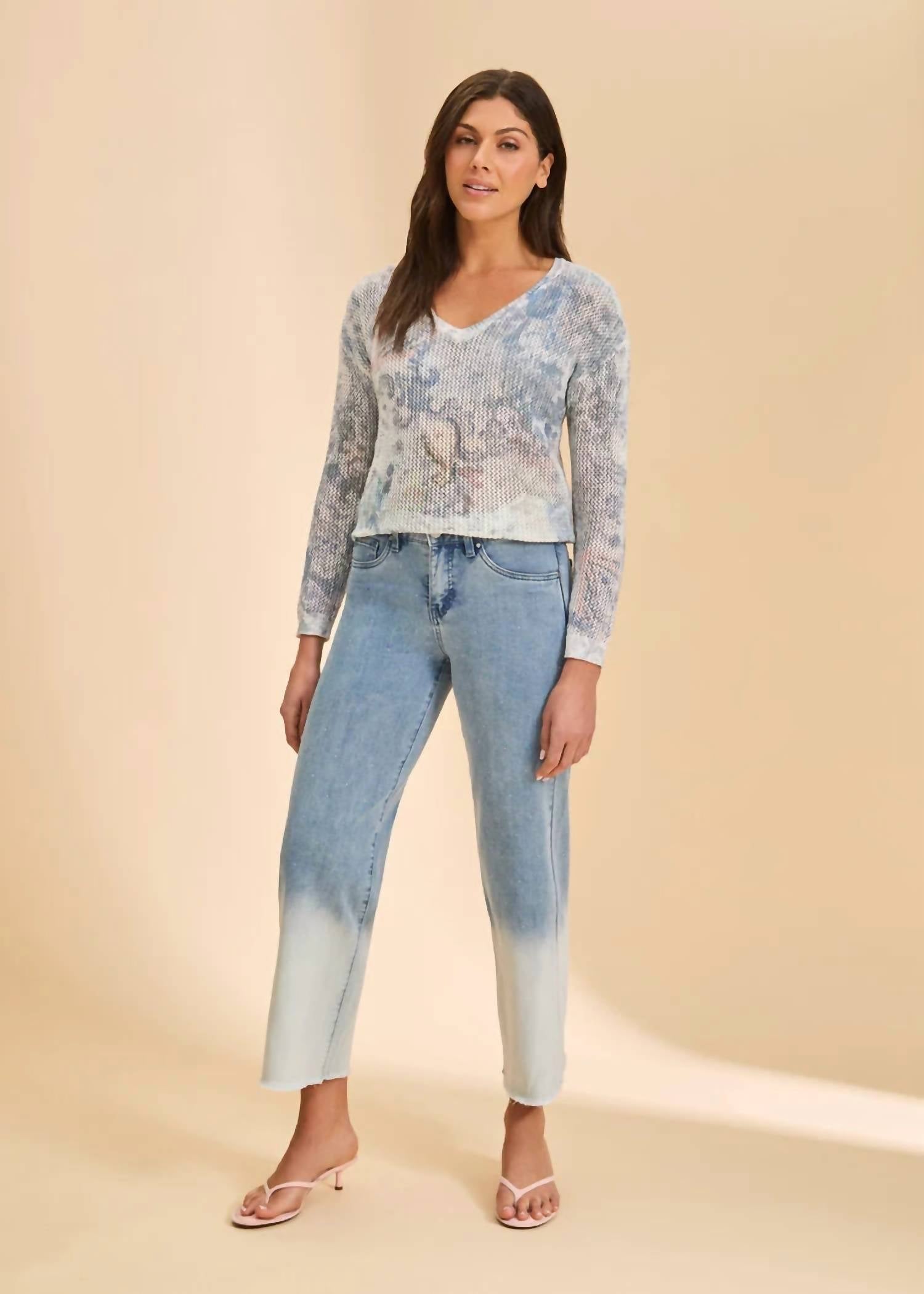 FDJ V-Neck Printed Sweater in neutral multi - women's sweater - alternate view