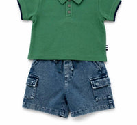 Splendid - Kid's Polo Cargo Indigo Short Set